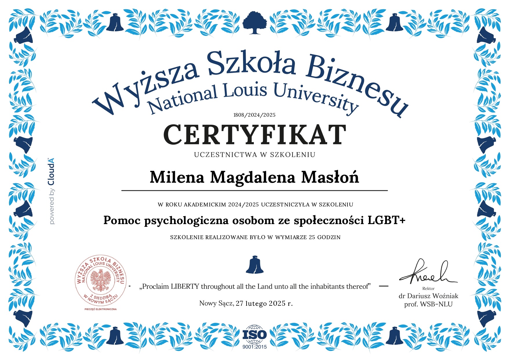 Certyfikat uczestnictwa w szkoleniu - Pomoc psychologiczna osobom ze społeczności LGBT+_page-0001